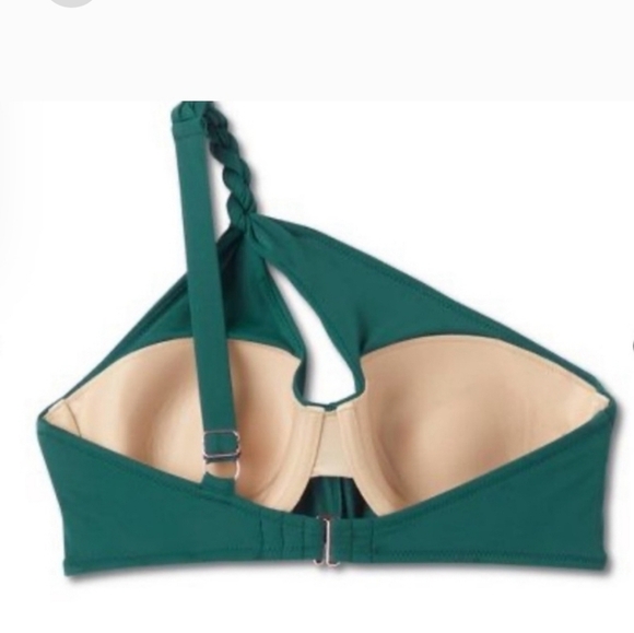 Twisted One Shoulder Keyhole Bikini Top - Shade & Shore Teal Green 34DD - Picture 3 of 9